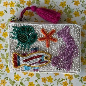 America and Beyond ocean sea life beaded pouch mini bag coin purse wallet